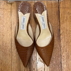 Jimmy Choo Tan Croc-Embossed Heels